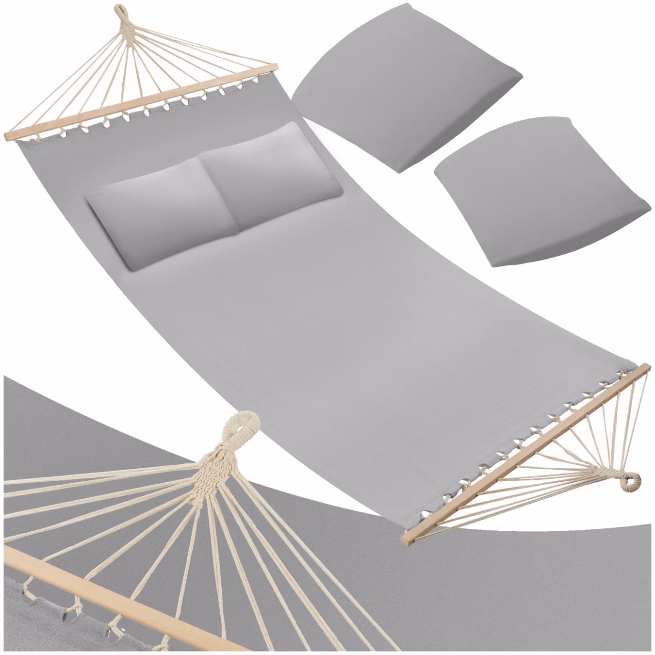 Amaca Eden TecTake in legno di betulla con cuscini grigio chiaro per uso esterno – 1