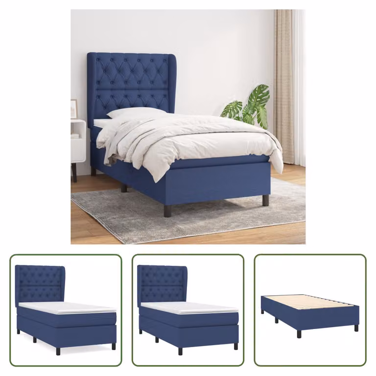The Living Store Letto a molle con materasso Blu 80x200 cm in tessuto