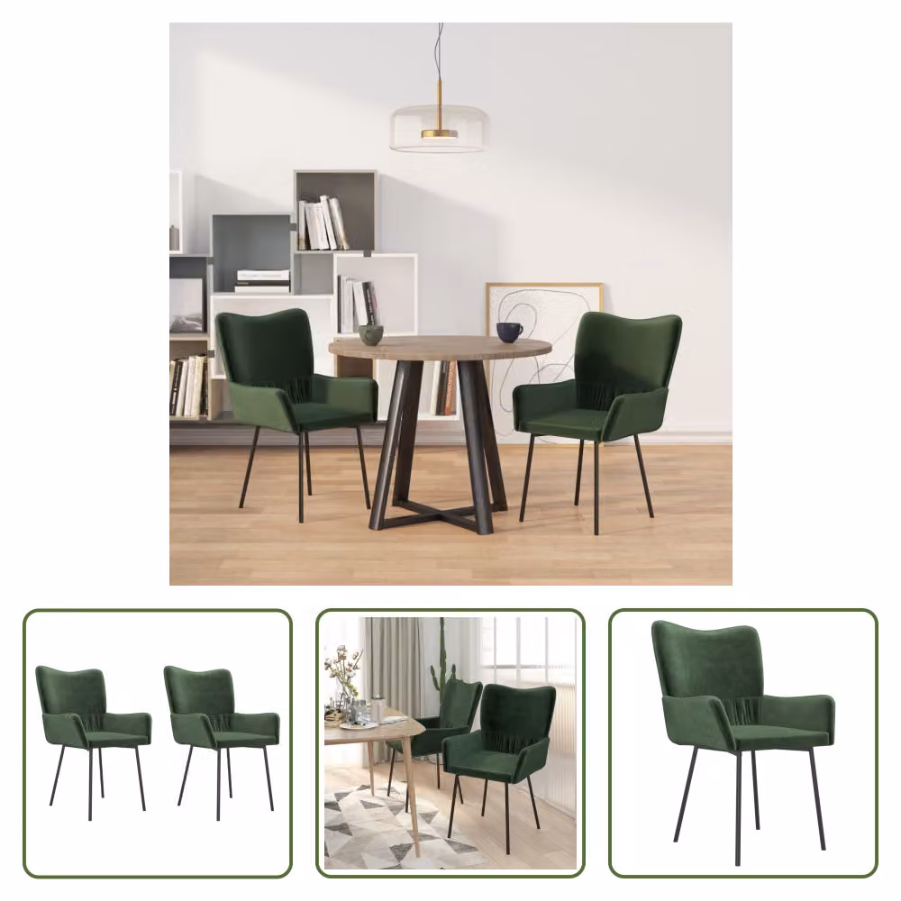The Living Store Sedie da pranzo 2 pezzi. Velluto verde scuro