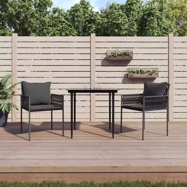 Set di 2 sedie da giardino vidaXL in polyrattan con cuscini neri e grigi, L: 54 cm, P: 61 cm, H: 83 cm – 1