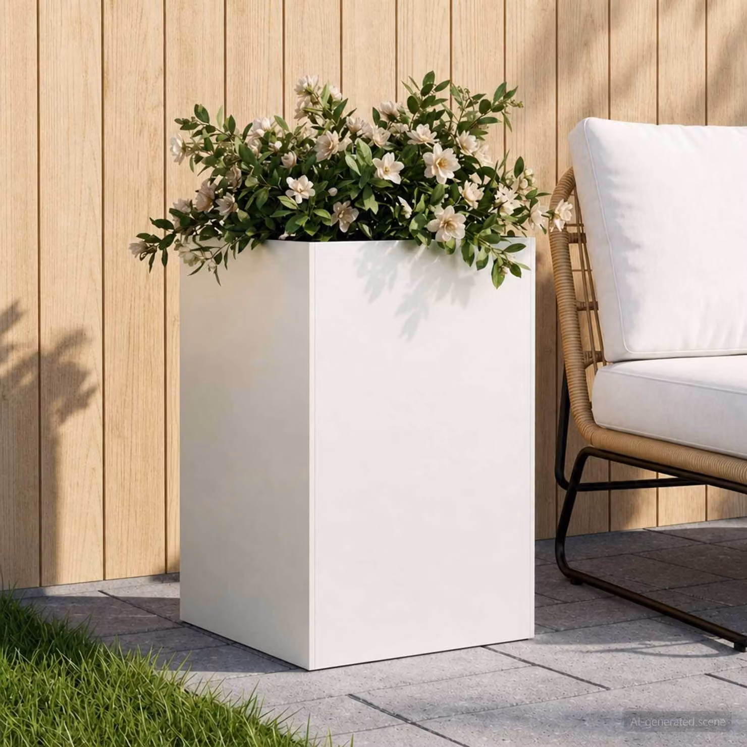 Vaso da giardino vidaXL in metallo bianco L/P/H: 40 x 40 x 75 cm