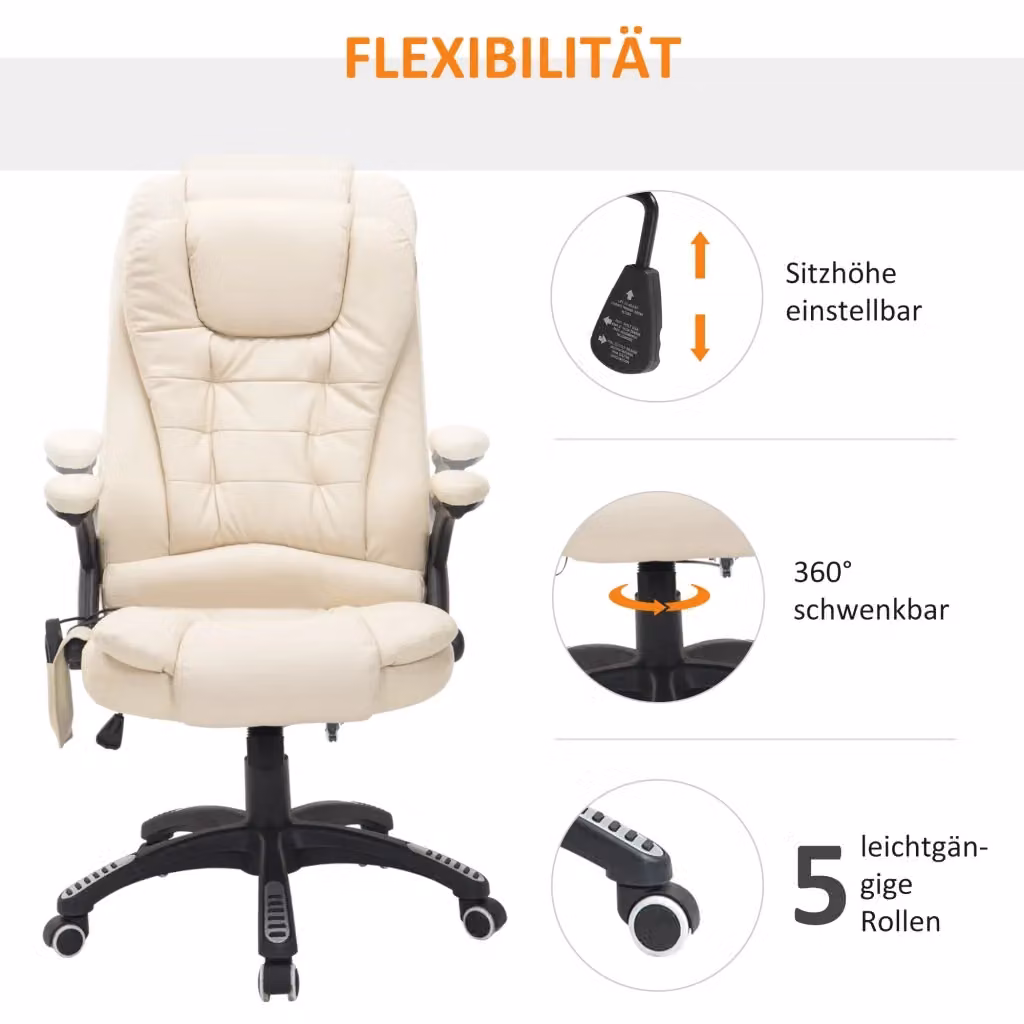 Poltrona da ufficio girevole REDOM con massaggio in pelle rigenerata beige – 2