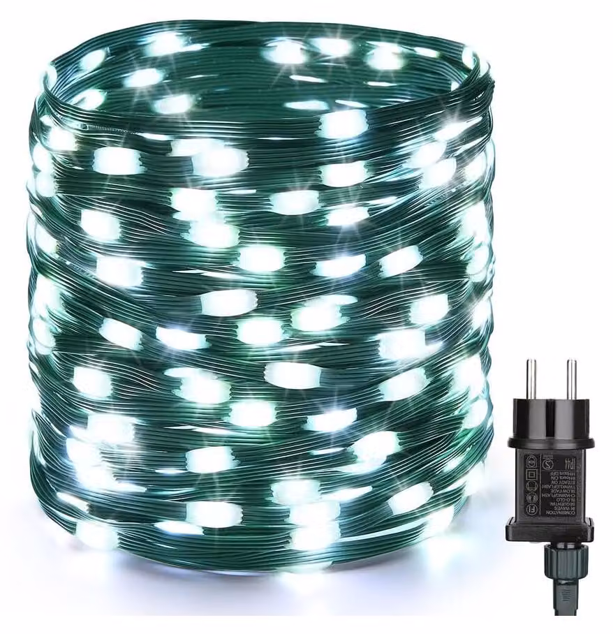 Catena luminosa, 5 metri, luce bianca fredda, alimentata a 3 batterie AA, realizzata in PVC/rame