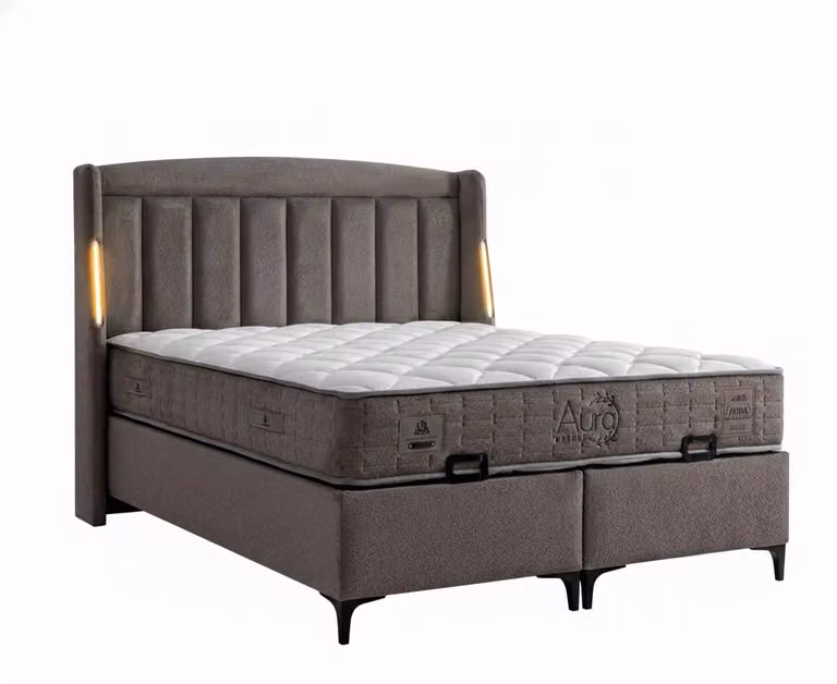 Letto con materasso, stile moderno, grigio, con contenitore, rivestimento in tessuto