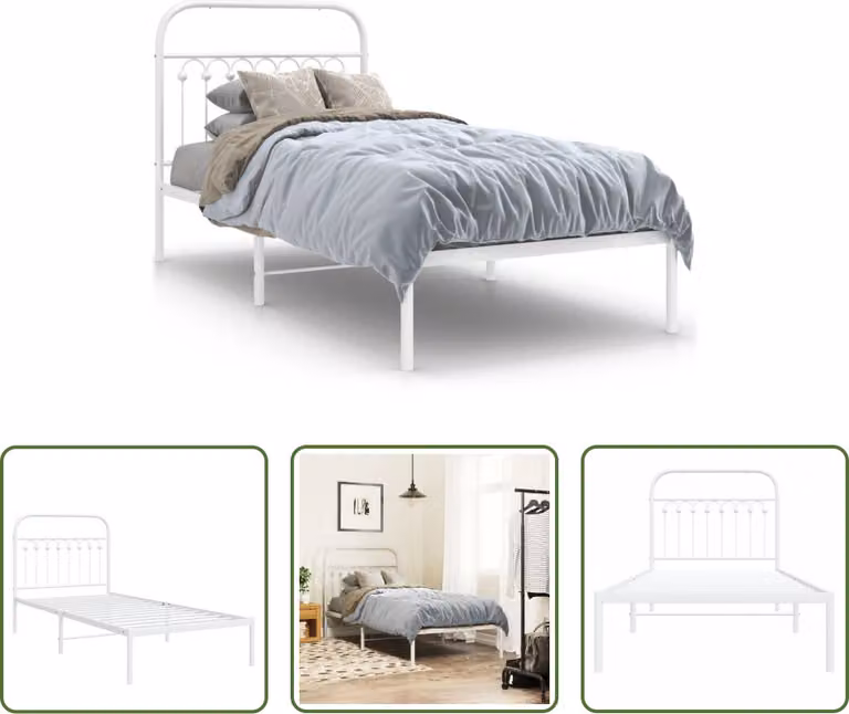 The Living Store Struttura letto con testiera in metallo bianco 90x190 cm