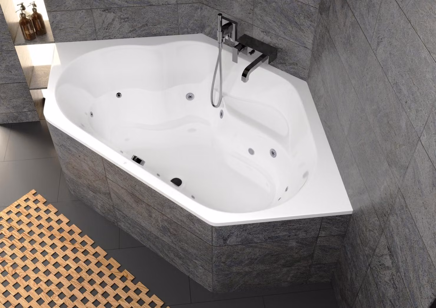 RIHO Winnipeg Baignoires d'angle, avec système flow, à encastrer, 2 places, 145x145x47,5cm, 225 Betteres, blanc, B010009005, B010009005