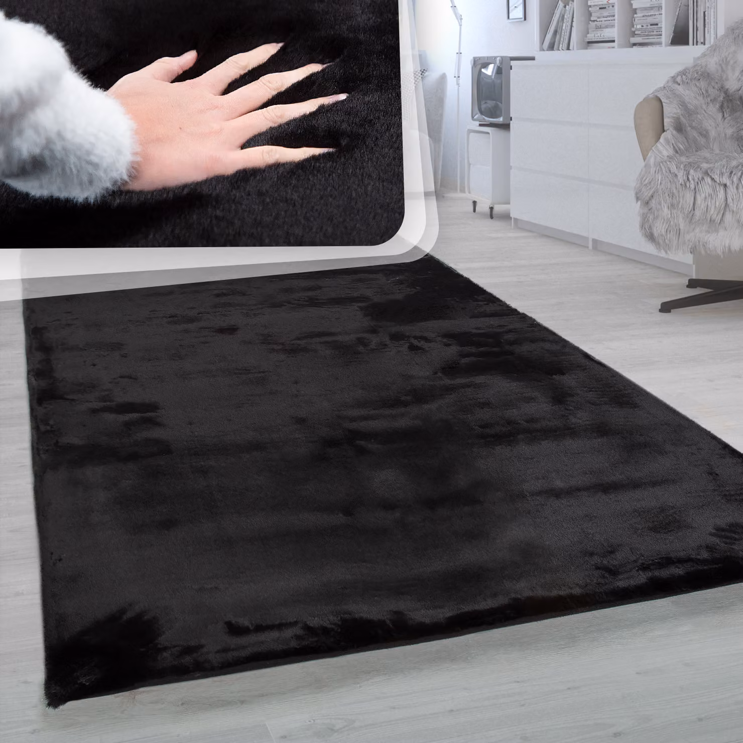 Tappeto in ecopelliccia Fluffy nero L: 60 cm, P: 90 cm – 3