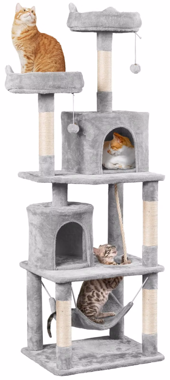 Yaheetech, albero per gatti da 179 cm con amaca e corda per giochi, colore grigio chiaro