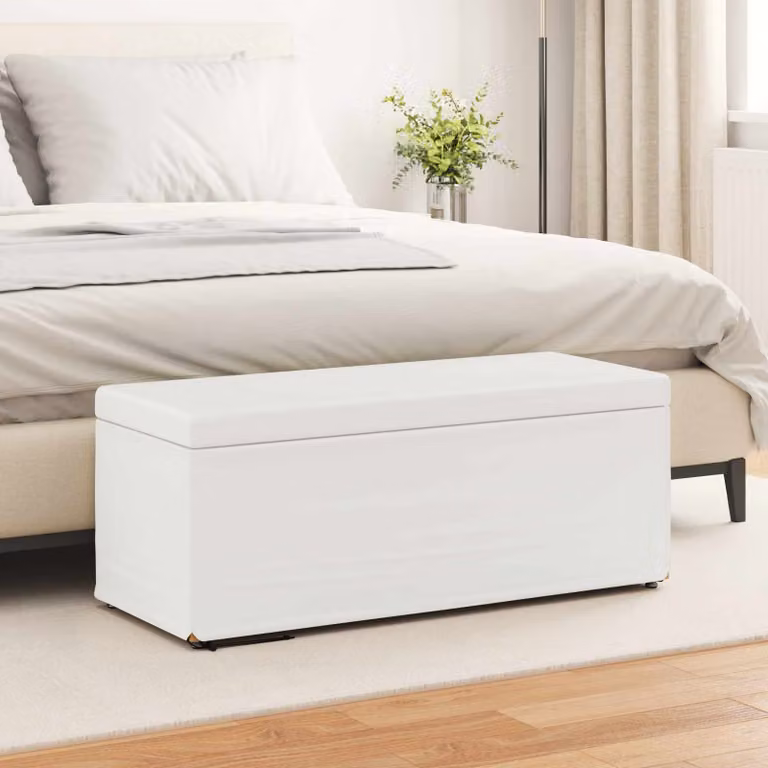 Pouf bianco vidaXL in ecopelle con struttura in legno e MDF L 101 x P 41 x H 40 cm