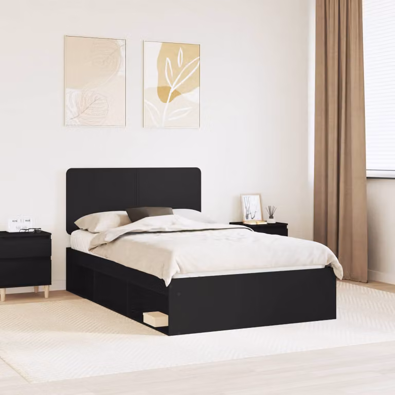 vidaXL Struttura del letto moderna in pino massello e legno nero L/P/H: 120 x 200 x 100 cm