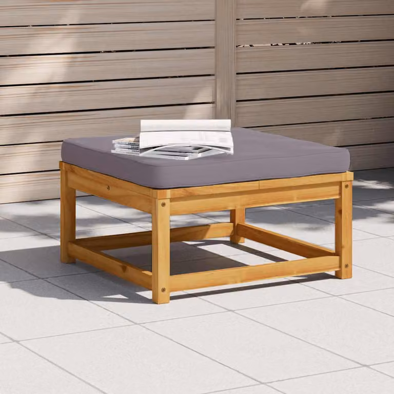 vidaXL Poggiapiedi da Giardino in Legno di Acacia con Cuscini, Marrone e Grigio