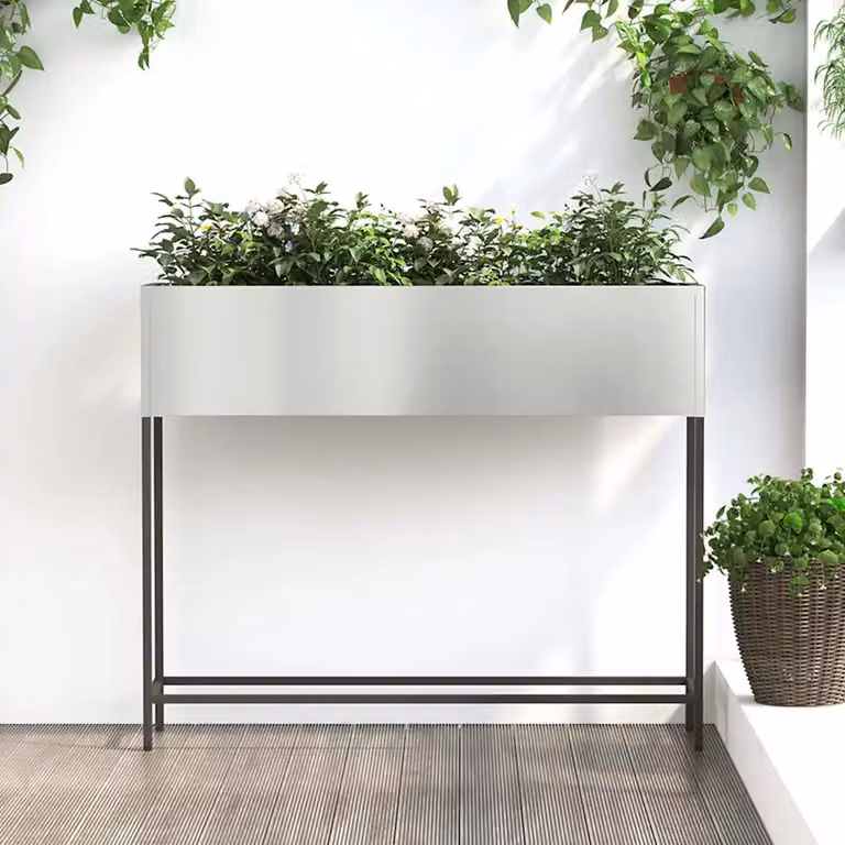 vidaXL Vaso da Giardino Rialzato in Acciaio Zincato Argento L: 100 cm, P: 26 cm, H: 82 cm