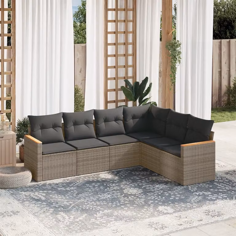 vidaXL Set Divano da Giardino a L 6 pz con Cuscini Grigio in Polyrattan e Struttura in Acciaio