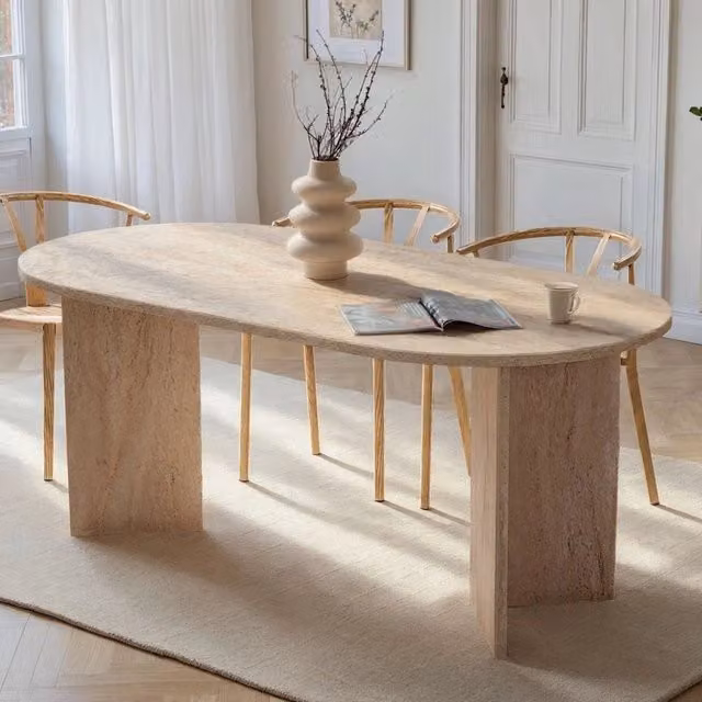 Tavolo da pranzo fisso Monterano DMORA per 6 persone, forma ovale, colore bianco marmo, L: 180 cm, P: 89.5 cm, H: 75 cm – 1