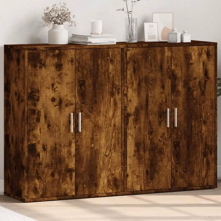 Set di 2 credenze moderne vidaXL in legno multistrato e MDF, colore rovere fumo marrone, L 60 cm x P 31 cm x H 84 cm