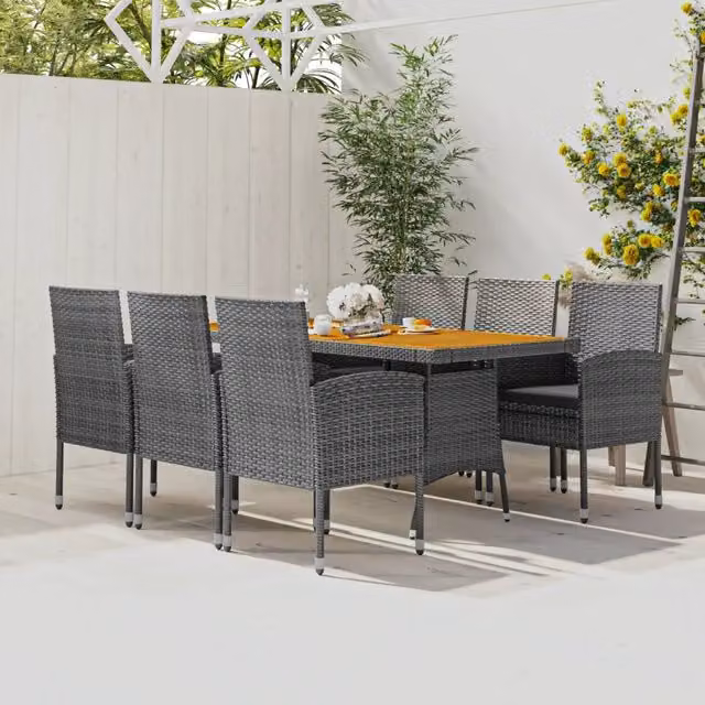 Set da Pranzo per Esterni 7 pz in Polyrattan Grigio 3120114