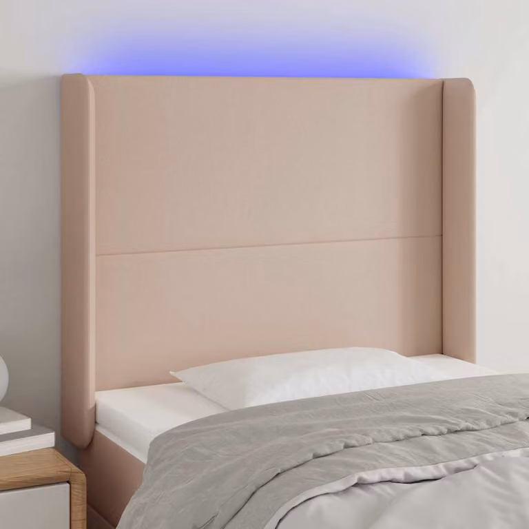Testiera per letto con illuminazione LED e porta di ricarica USB vidaXL in similpelle beige L: 83 cm, P: 16 cm, H: 118-128 cm