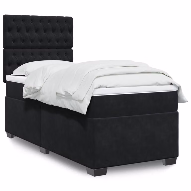 vidaXL Giroletto a Molle con Materasso Ibrido in Velluto Nero L/P/H: 190 x 90 cm