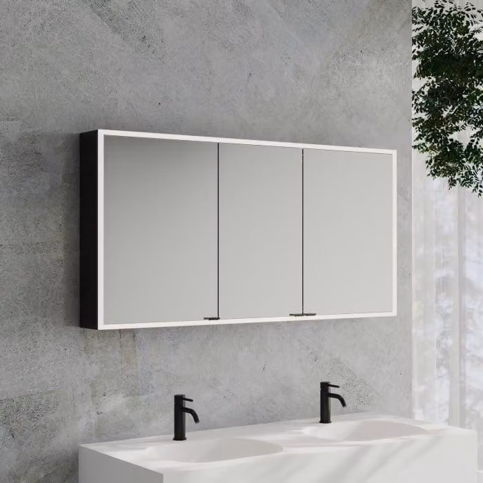 Specchio da bagno a cubo Kronenbach 2.0, da montare a parete, con 3 ante, dimensioni 140 cm