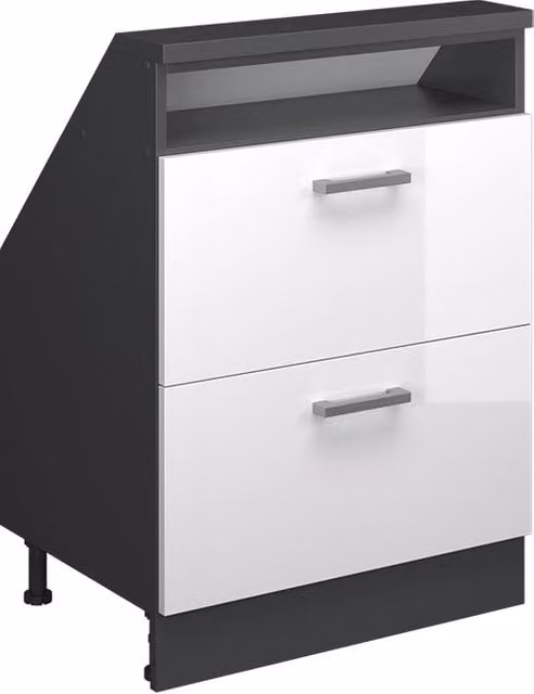 Mobile sottotetto Vicco Rion Bianco lucido e Antracite con cassetti e ripiani aperti L/P/H: 60 x 46 x 83,8 cm