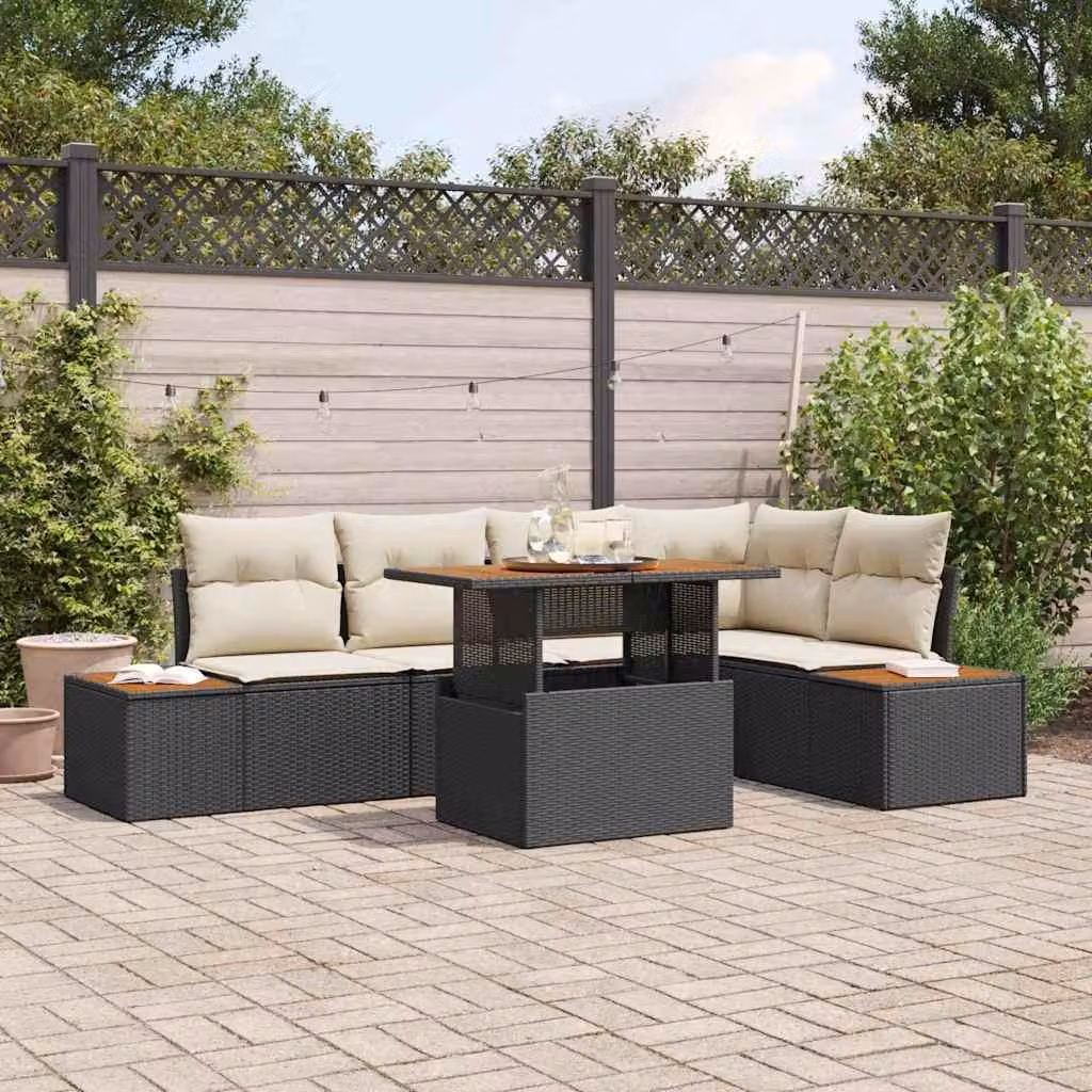 Maison Exclusive - Set da giardino composto da 6 pezzi, divano in rattan sintetico nero