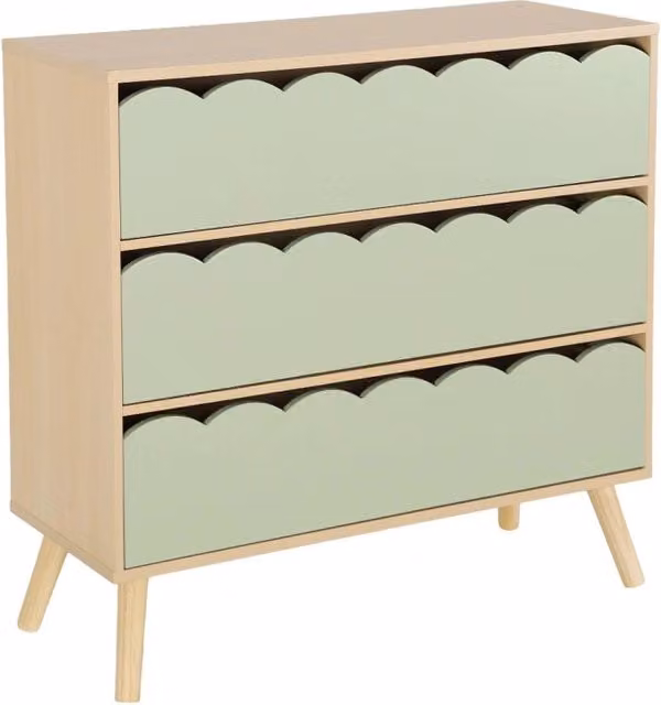Cassettiera per bambini Sweeek in stile scandinavo effetto legno verde e bianco – 1