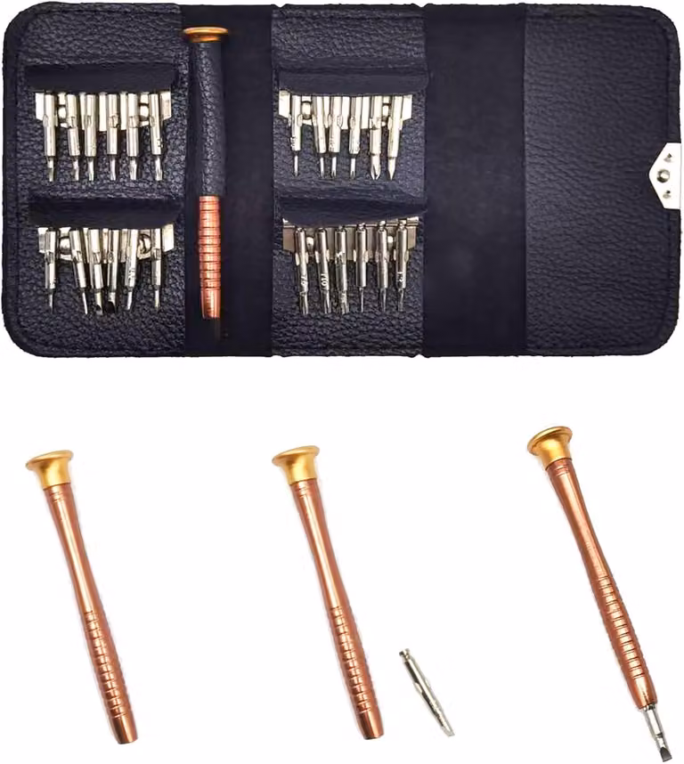 Set di cacciaviti di precisione 25 in 1, in lega di alluminio, con impugnatura di 11 cm, per la riparazione di dispositivi elettronici