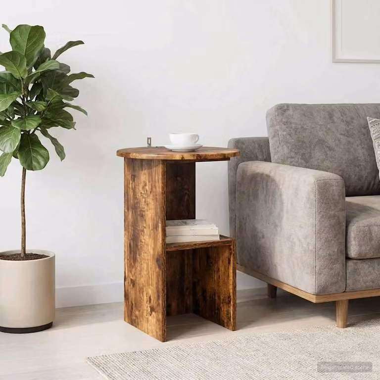 Maison Exclusive - Tavolino di servizio in legno impiallacciato effetto noce, diametro 39,5 x 55 cm