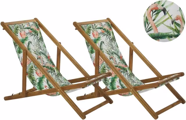 Set di 2 sedie a sdraio BELIANI con struttura in legno di acacia e tessuto multicolore con motivo floreale per giardino e terrazzo – 1