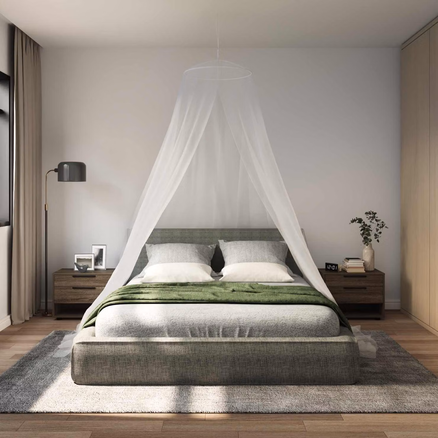 Set di 3 reti per zanzare per letto vidaXL, colore bianco, diametro: 56 cm, altezza: 220 cm