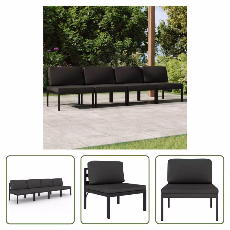 The Living Store divano da giardino 4 posti con cuscini alluminio antracite