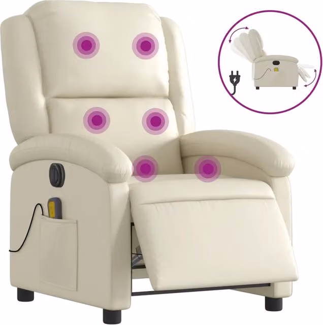 Poltrona Massaggiante | Sedia Relax Elettrica Reclinabile Crema Similpelle