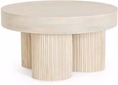 Tavolino rotondo JASPER di Bizzotto in legno di mango naturale color beige e marrone con gambe scanalate, Diametro: 75 cm