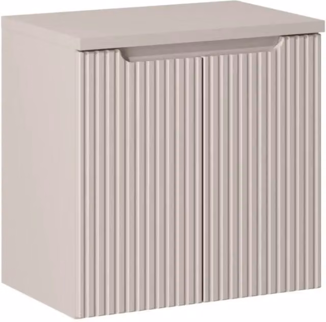 Insieme da bagno sospeso VANO cachemire 60cm: mobile sotto lavabo con ante scanalate verticalmente + piano per lavabo