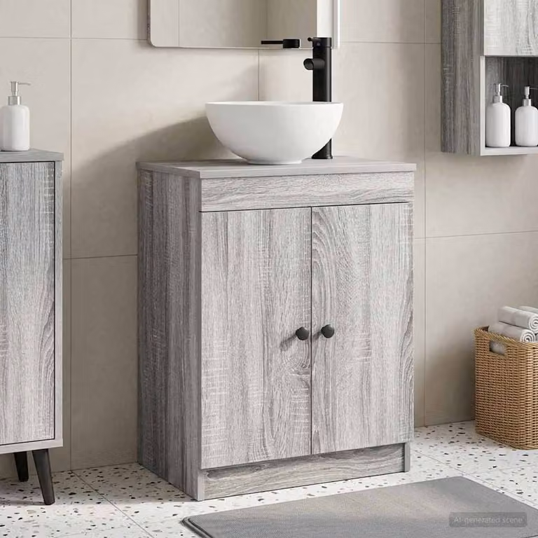 Mobile da bagno con lavabo vidaXL in stile moderno, colore grigio e nero, L: 54 cm, P: 35 cm, H: 83 cm