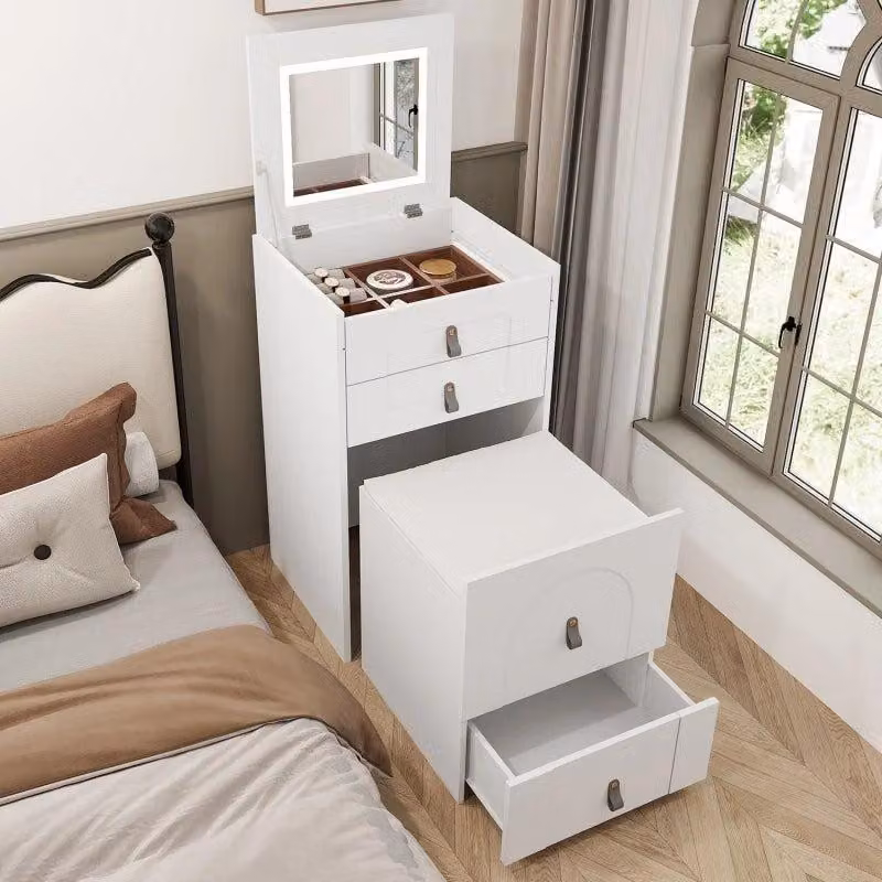 Tavolino da trucco bianco - comò con specchio illuminato a LED e 3 cassetti