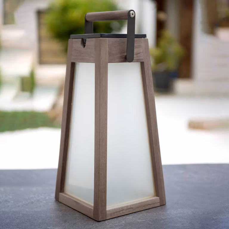 Les Jardins Lanterna LED solare Tecka teak Duratec grigio 39cm Tecka, dimmerabile, Legno chiaro, Legno, Lampade solari