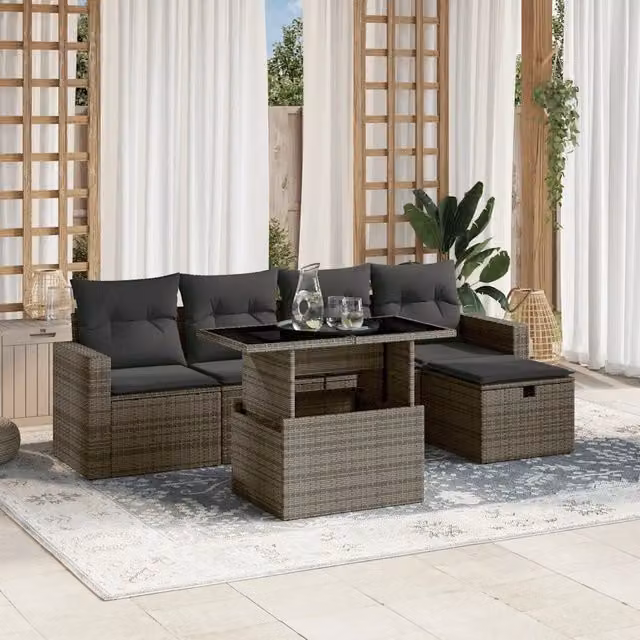 Set Divano da Giardino 6 pz con Cuscini Grigio in Polyrattan 3274810