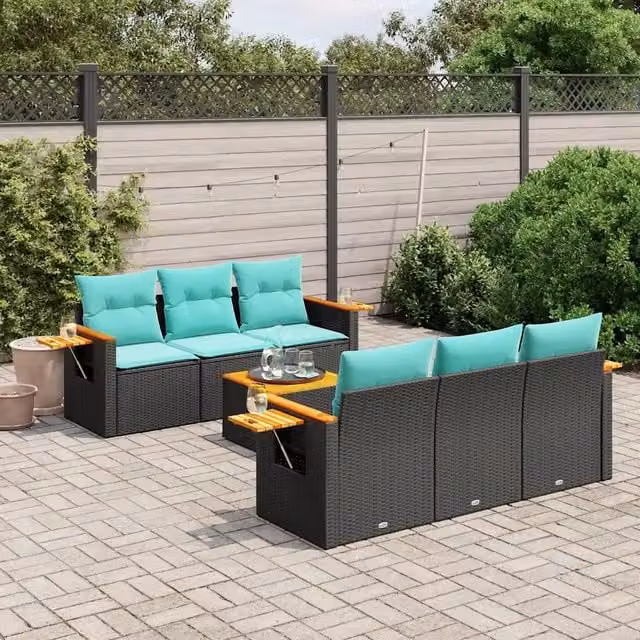 Set Divani da Giardino 7 pz con Cuscini Nero in Polyrattan 3226631