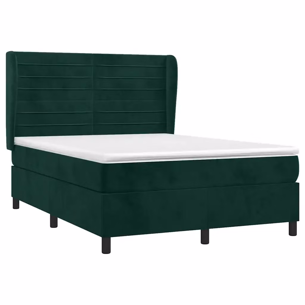 Letto Ibrido con Materasso vidaXL in Velluto Verde Scuro e Legno di Larice L/P/H: 147 x 193 x 128 cm – 2
