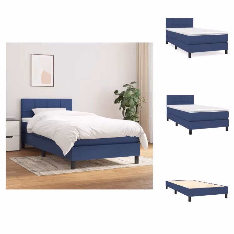 vidaXL Letto a molle con materasso blu 80x200 cm in tessuto - Letti & strutture letto