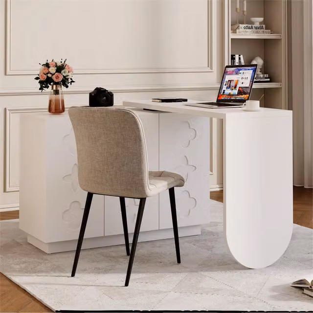 Scrivania modulare con tavolo girevole a 360 gradi, 3 armadietti, per ufficio e studio, in MDF, bianco