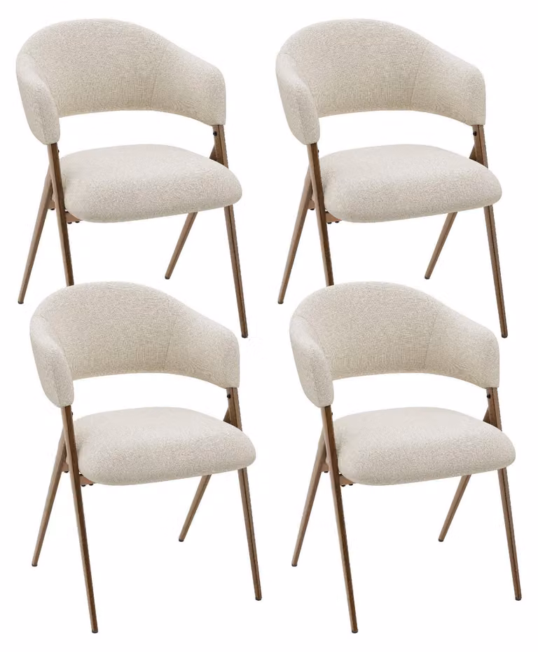 Set di 4 sedie da pranzo vintage, con schienale ergonomico, struttura in metallo robusta e duratura, rivestimento in tessuto beige