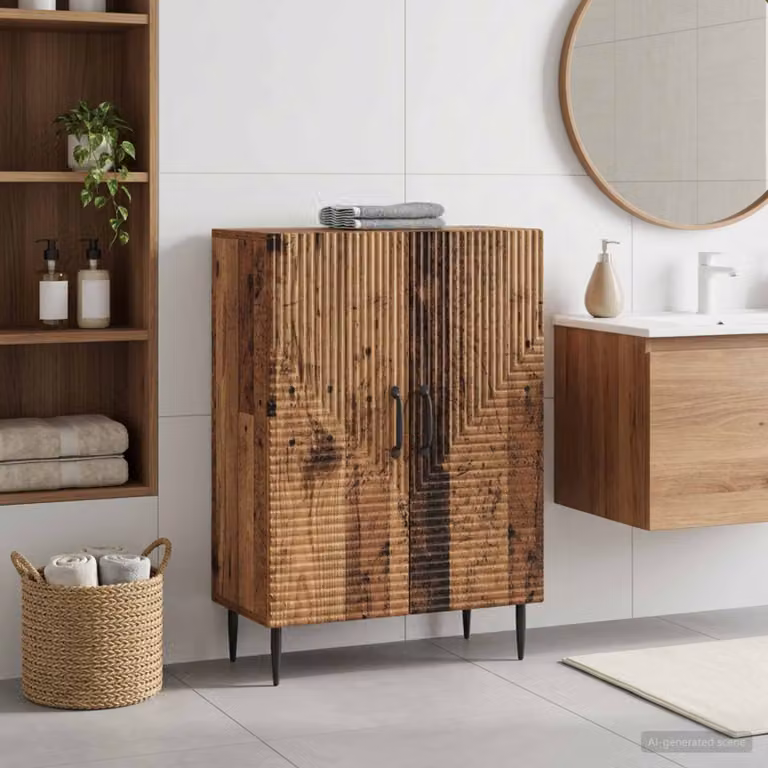 Mobiletto da bagno vidaXL HAARLEM in legno antico marrone con ante a battente L/P/H: 59,5 x 31 x 80 cm