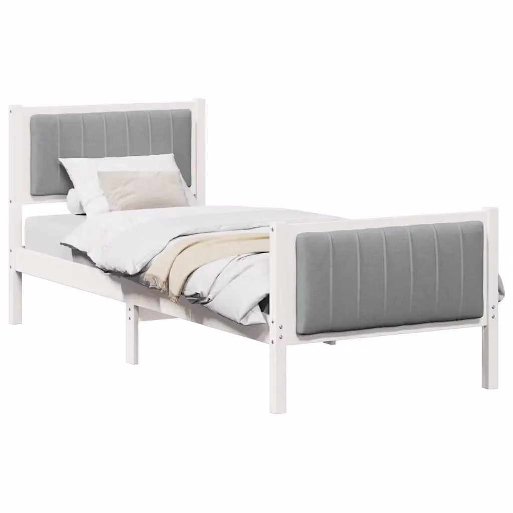 Struttura del letto moderna vidaXL in legno di pino e tessuto, Bianco e Grigio, 80 x 200 cm – 2