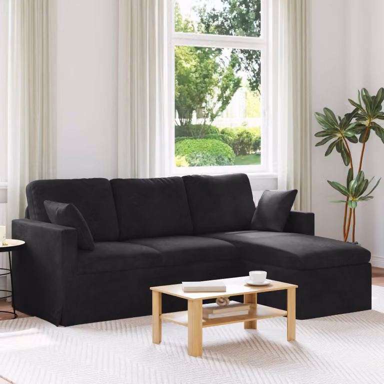 vidaXL Divano Moderno in Velluto Nero con Cuscini e Coperture Rimovibili L: 198 cm, P: 134 cm, H: 80 cm