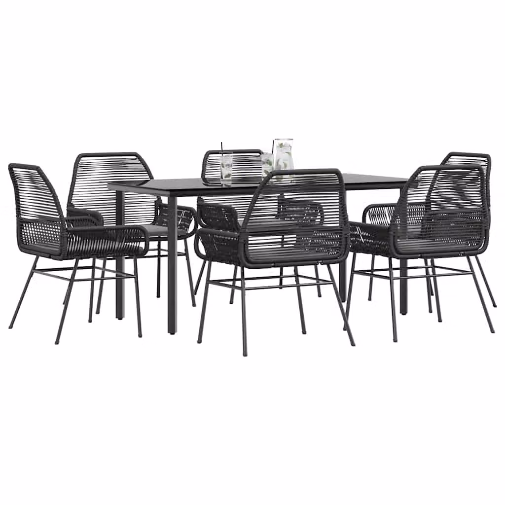 Set da pranzo da giardino vidaXL in polyrattan e vetro nero e grigio con 7 pezzi