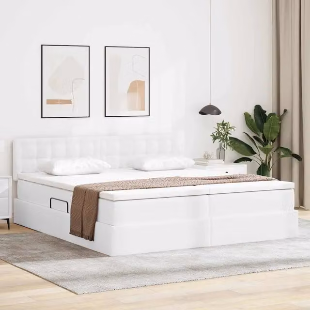 Letto con Contenitore Moderno vidaXL in Pelle Sintetica Bianco, L/P/H: 200 x 200 x 140 cm