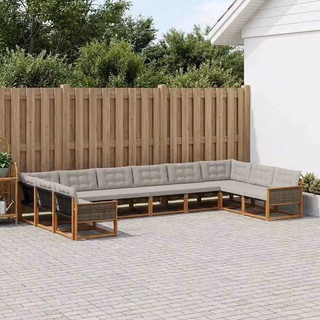Set di divani da esterno 10 pz Naturale e Grigio Chiaro 3381707