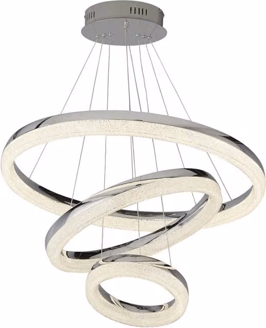 Lampadario Sospeso Moderno Searchlight a Anello in Acciaio Argento e Policarbonato Trasparente con LED 4000K